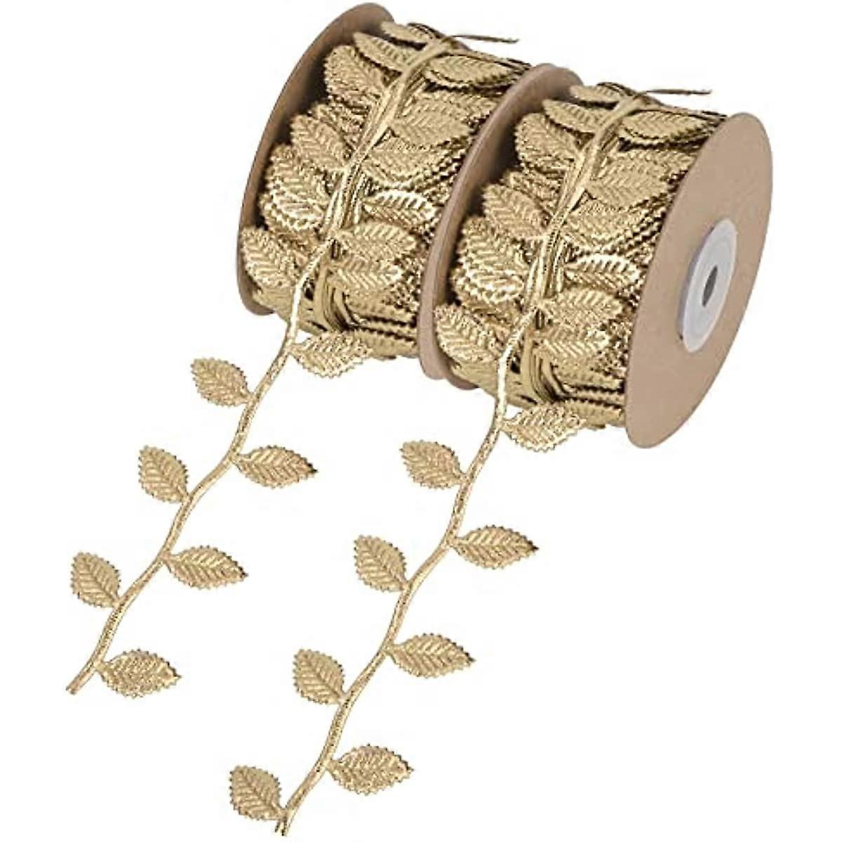 2 Rolls Artificial Leaf Ribbon10m Long Leaves Strip Leaf Trim Rope for DIY Crafts Gift Wrapping and Party Wedding Home Garden Decoration