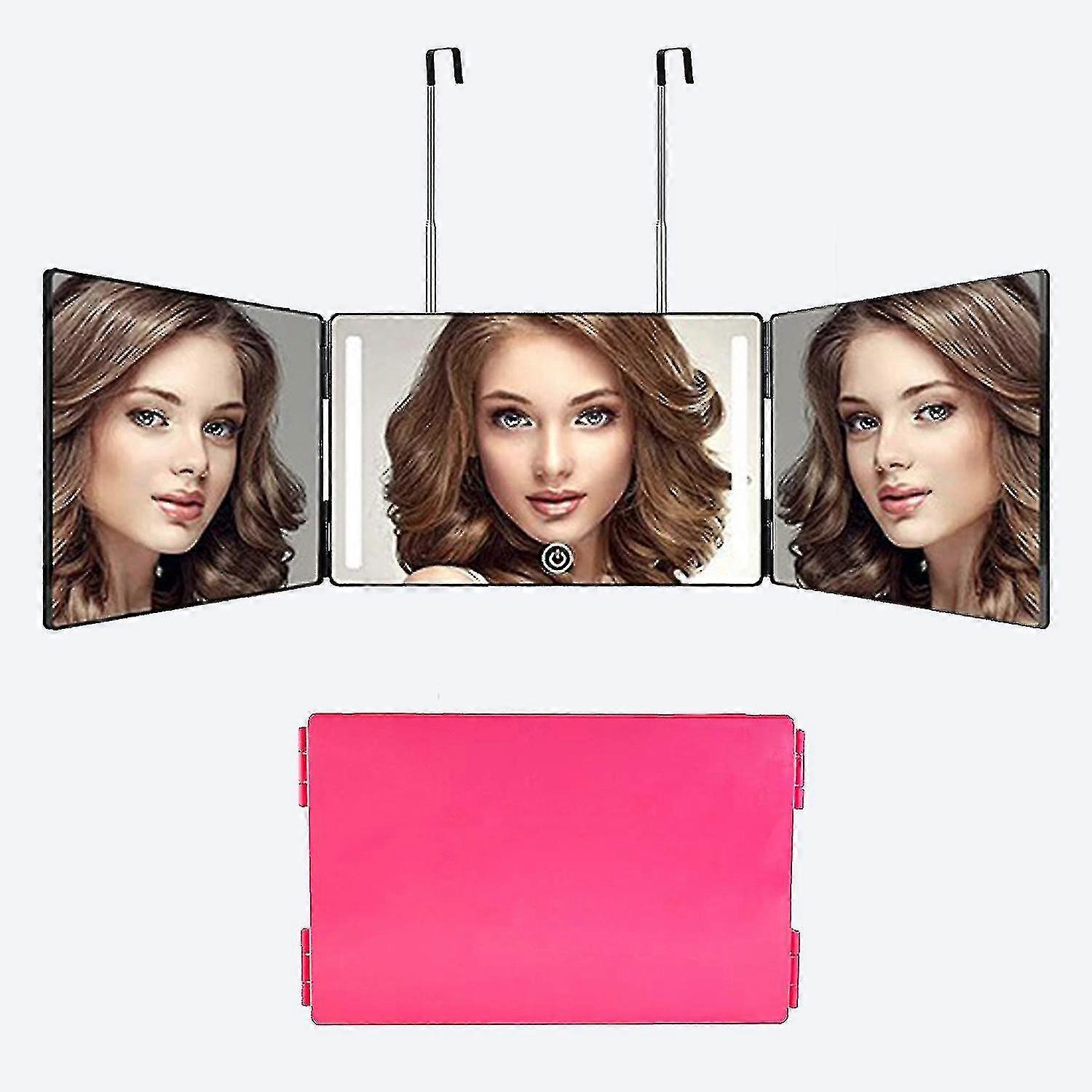 3 Way Mirror For Self Hair Cutting 360 Mirror With Led Lights, Trifold Self Haircut Mirror Rechargeable With Height Adjustable