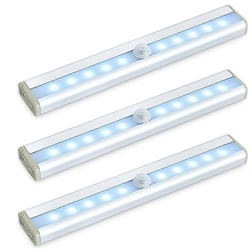 10-led Wireless Motion Sensing LED Light Bar with Magnetic Strip, Solid White, 3-Pack