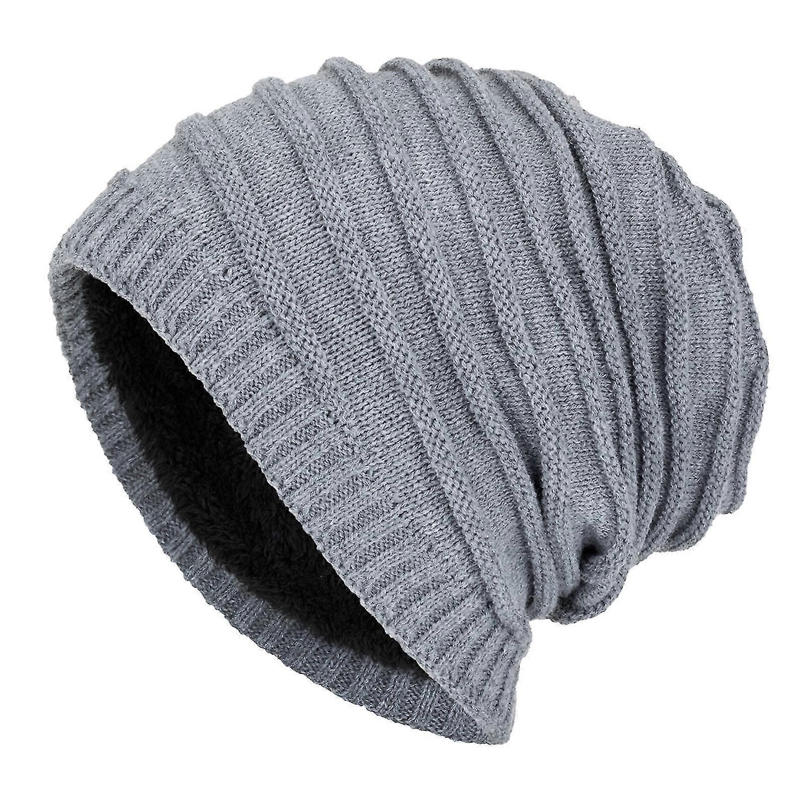 Mens Neutral Keep Warm Plush Knitted Woolen Hat(Gray)