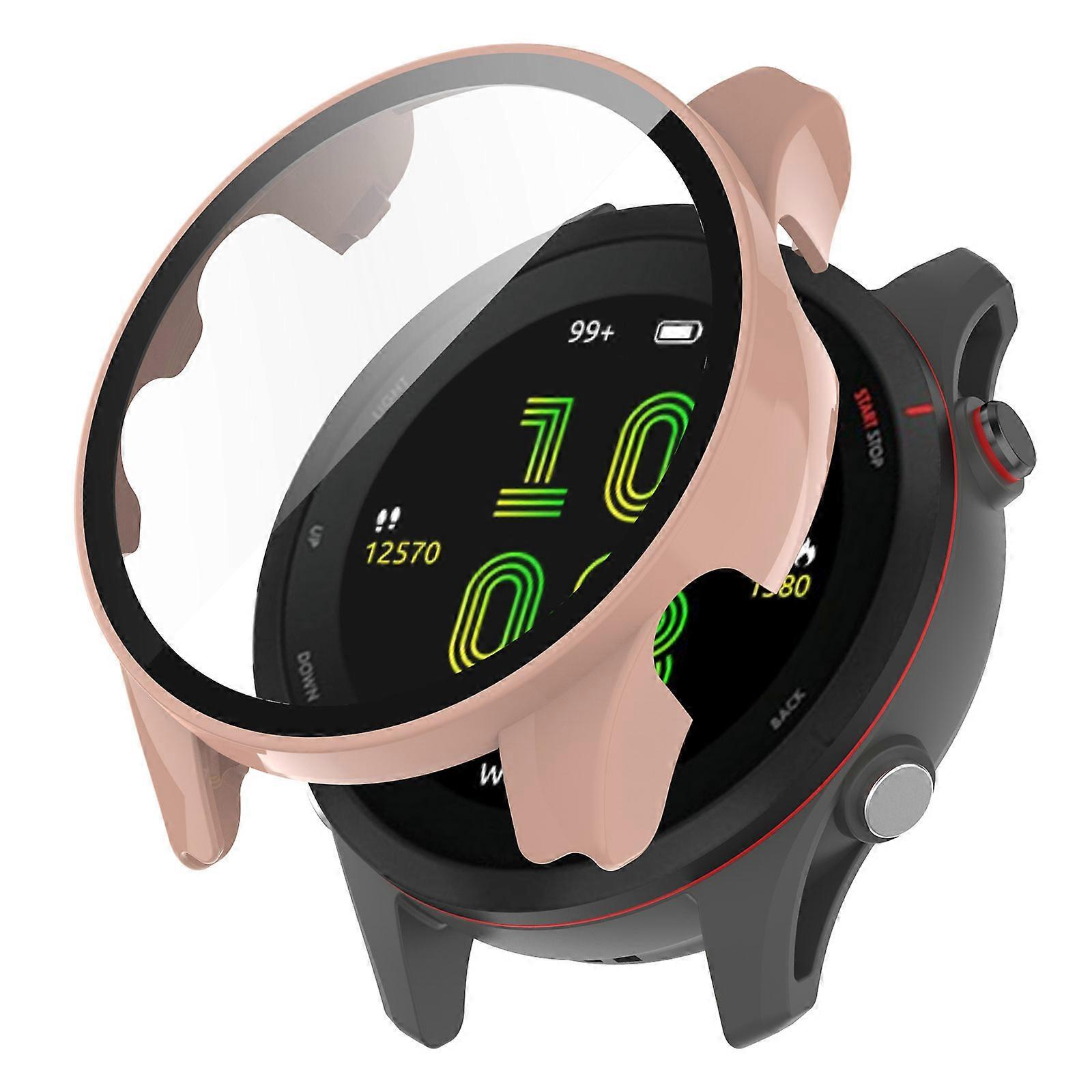 For Garmin Forerunner 255 Anti-scratch Anti-fall Hard PC Watch Case Protective Cover with Tempered Glass Screen Protector