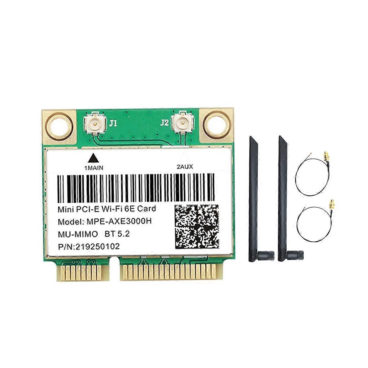 -AXE3000H WiFi Card+Dual Antenna WiFi 6E 2400Mbps Mini PCI-E for BT 5.2 802.11AX 2.4G/5G/6Ghz Wlan