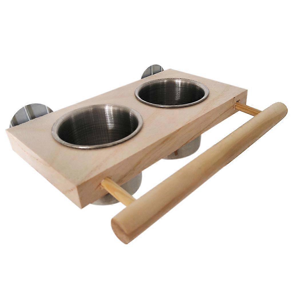 Parrot Feeder Feeding Water Bowls with Platform Perch for Small Medium Birds