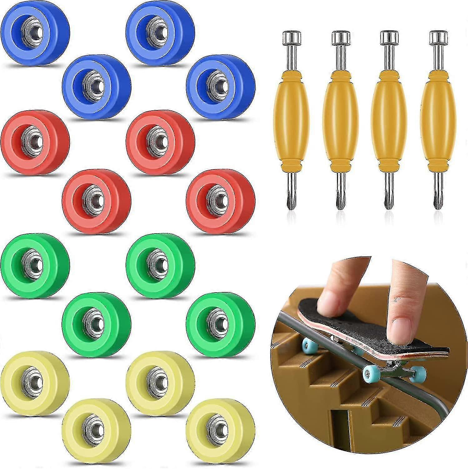 20 Stück Griffbrett Werkzeug Set Griffbrett Lager Räder mit 4 Stück Griffbrett Werkzeug Schraubendreher und Mutterntreiber kompatibel mit den meisten Griffbrett T