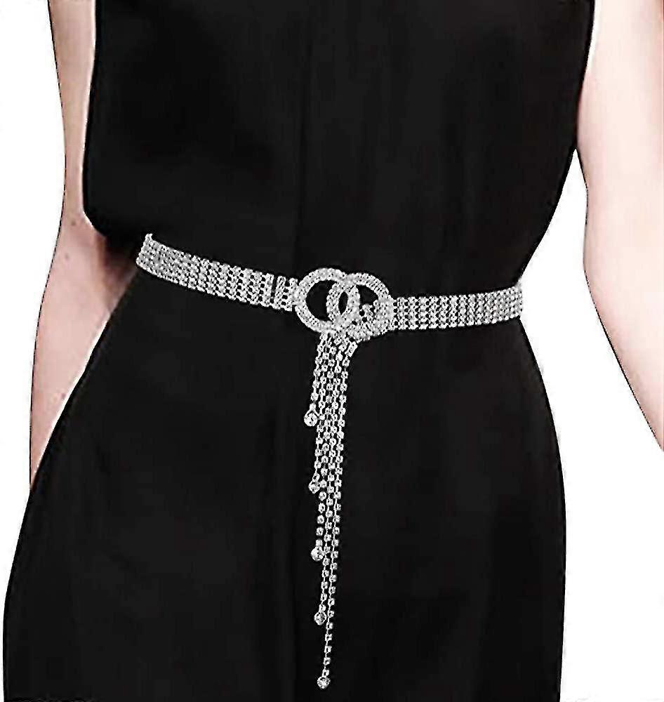 Womens Crystal Rhinestone Waistband Belt Sparkle Chain With Double O-ring Belt