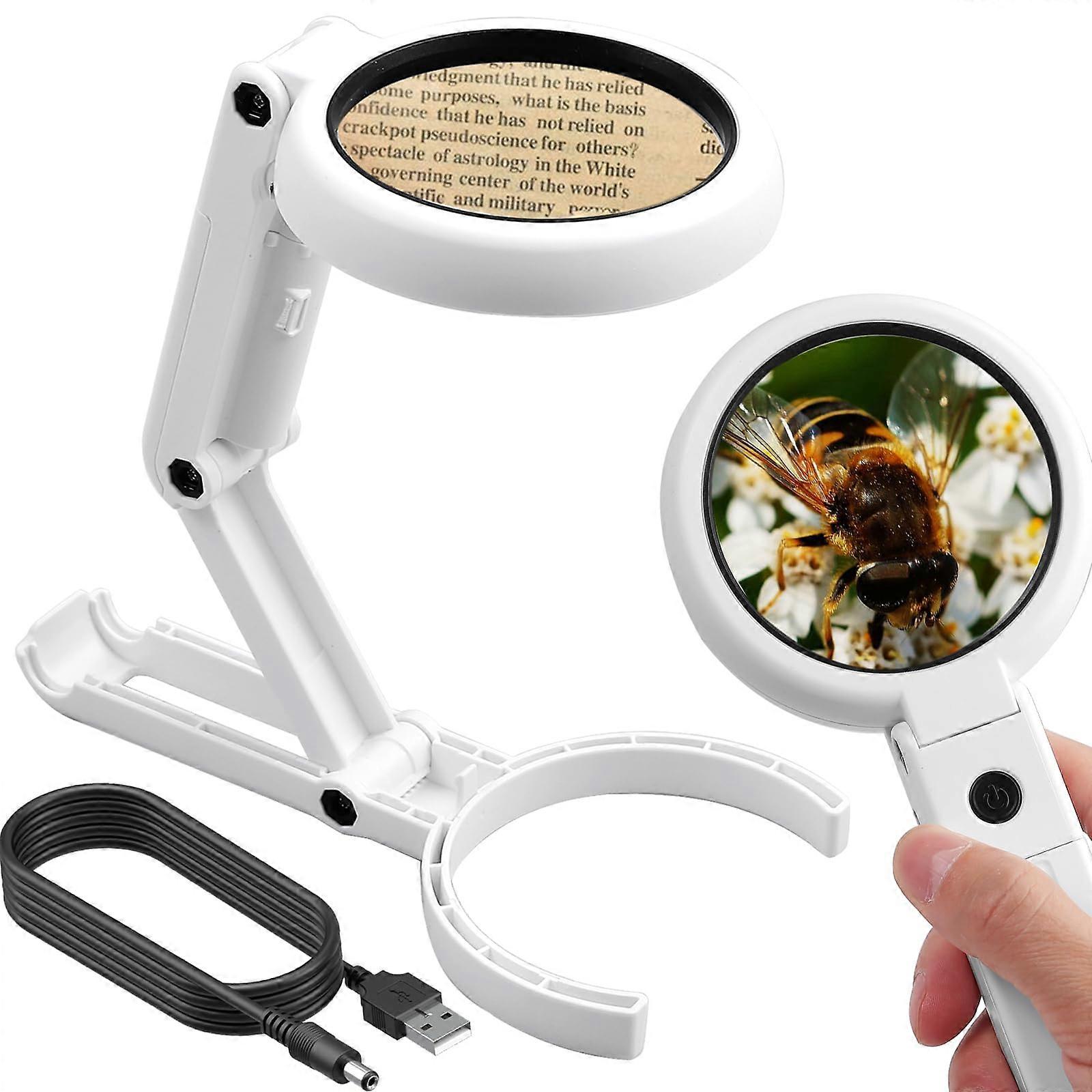 Foldable Magnifying Glass Professional 2 in 1 Magnifying Glass Magnifier Foldable Large Magnify Glass with 8 LED Lights Perfect for Reading Sewing