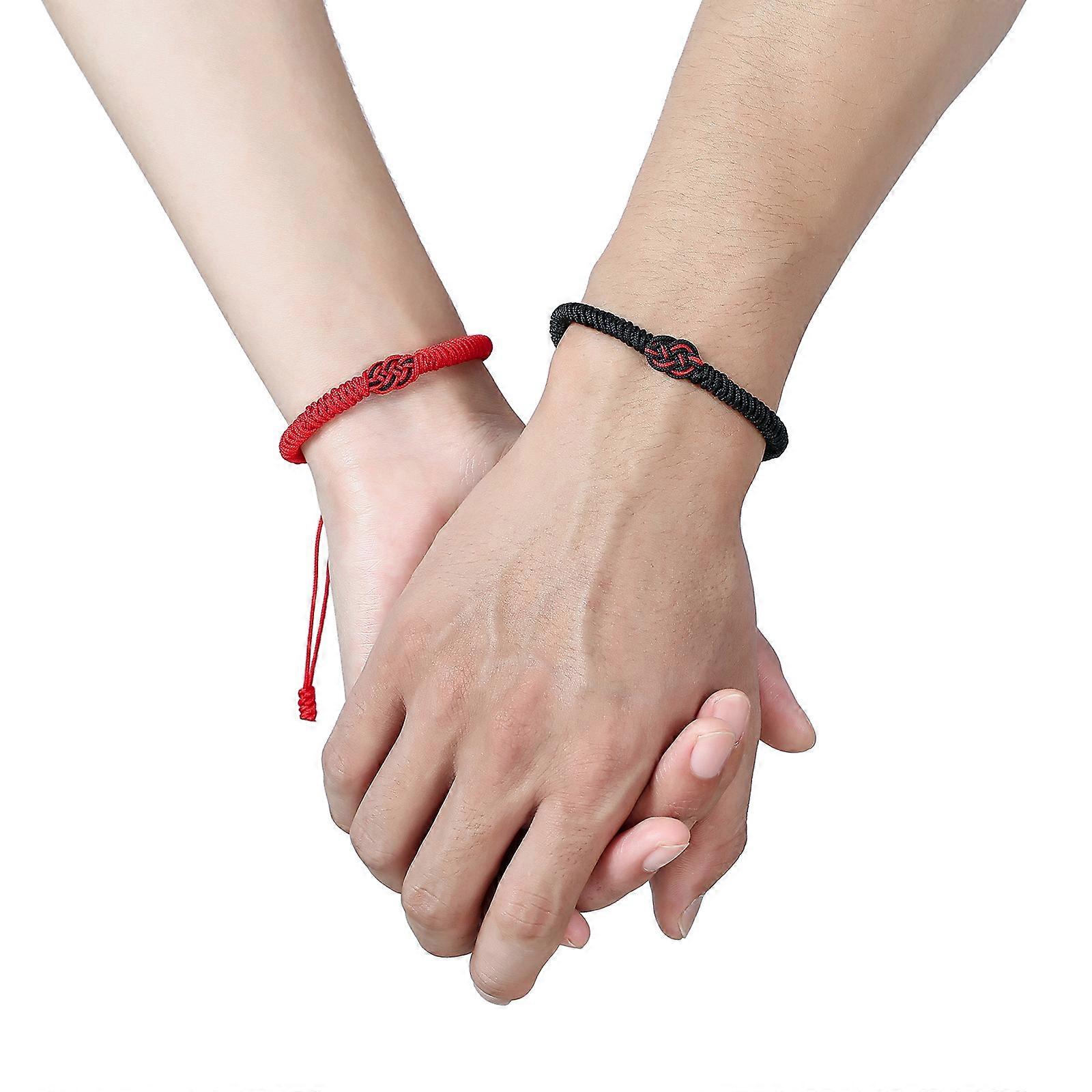 Red and Black Rope Bracelet Hand-woven Adjustable Diamond Knot
