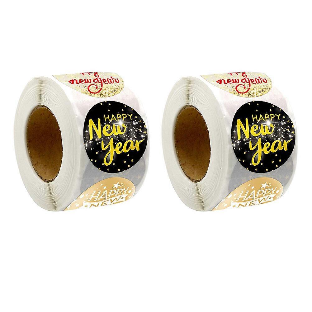 2 Rolls of Happy New Year Self-Adhesive Sealing Stickers Gift Label Wrapping Seal Stickers Random Style
