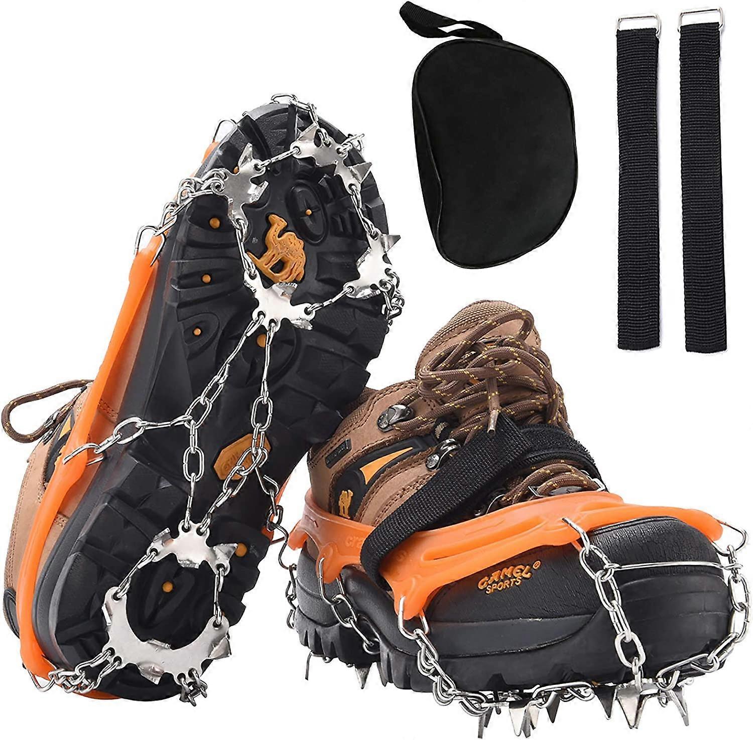 Shoe Crampons with 19 Teeth Stainless Steel Chains Non-slip Snow Spikes Ice Crampons Portable Trekking Hiking Camping Moutaineering Winter