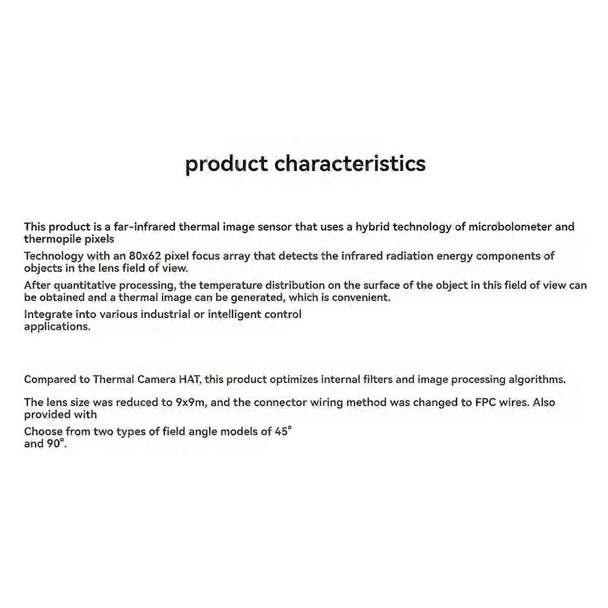 Thermal Camera HAT(B) Long-Wave IR Thermal Imaging Camera Module 40PIN GPIO 80x62 Pixels 45 Field of View Angle