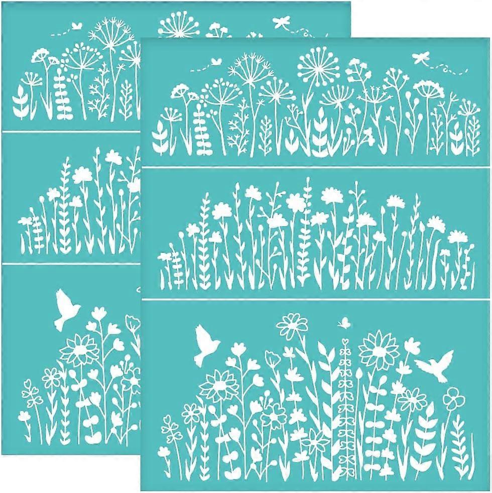 2pcs 8.6x11 Inch Wildflower Silk Screen Printing Stencils Self-Adhesive Silk Screen Stencils Butterfly Bird Screen Stencils Reusable Mesh Transfers fo