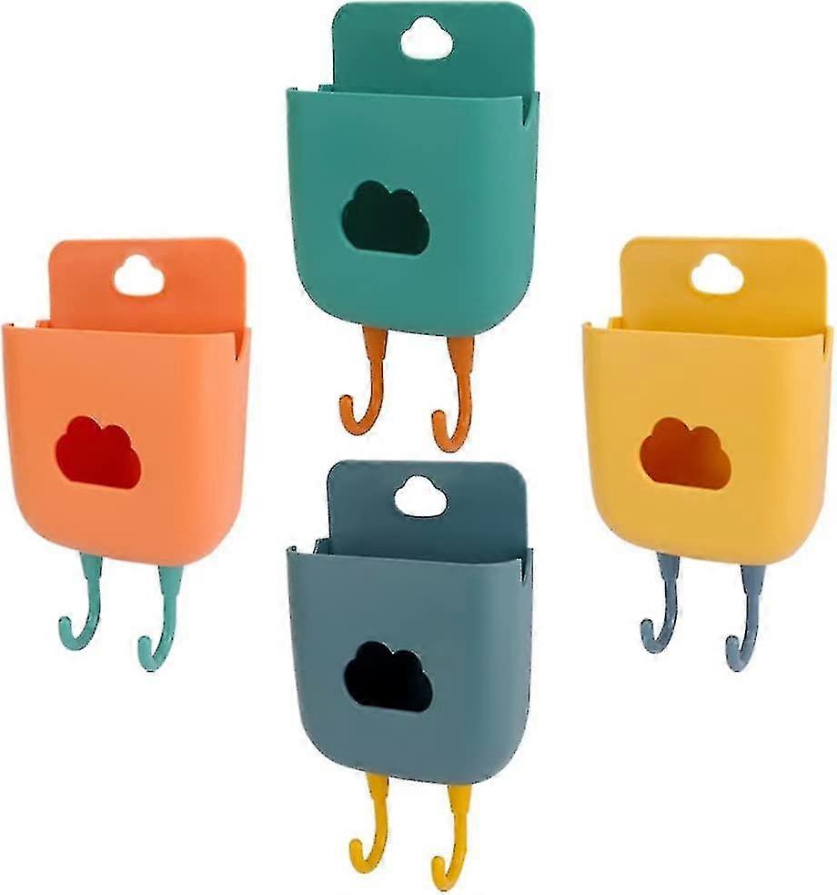 4 Pcs Remote Control Holder Wall Mount Self-adhesive Makeup Brushes Storage Box For Table Office School