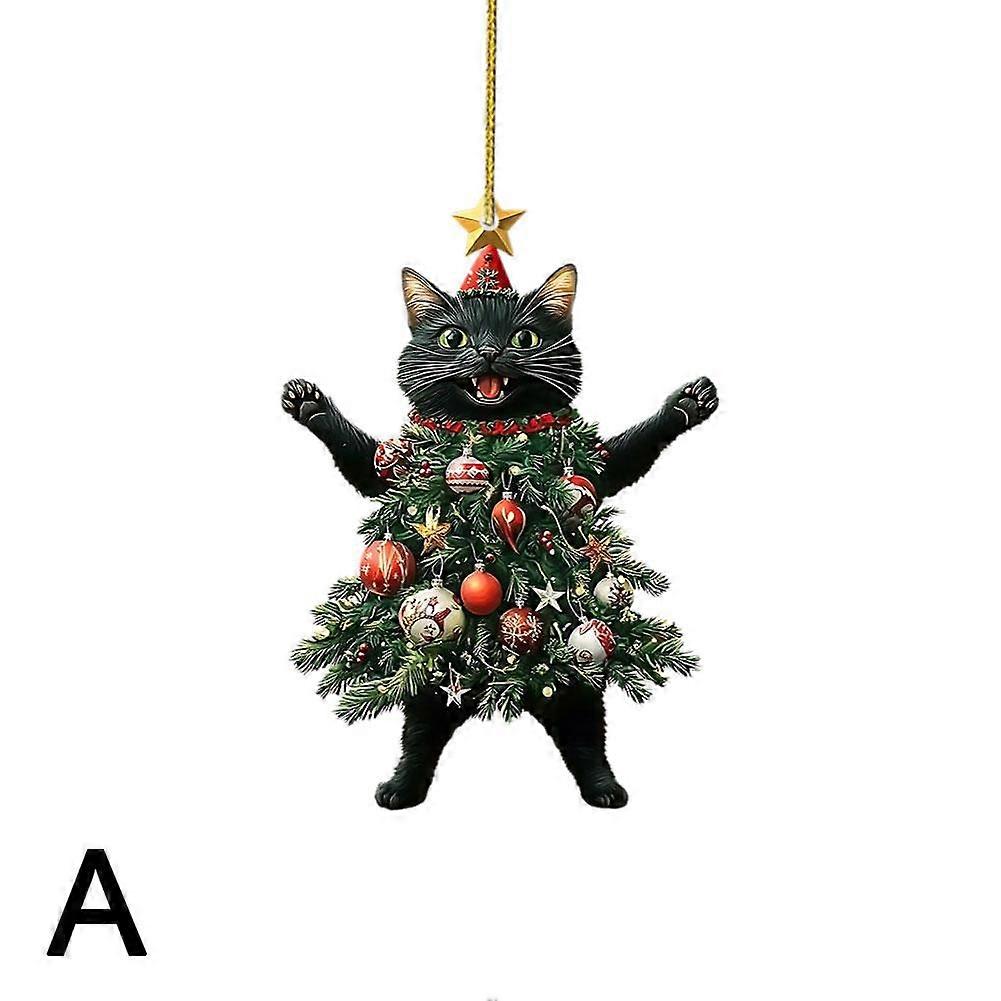 2D Flat Cat Wearing Christmas Tree Skirt, Hanging Ornament for Christmas Tree