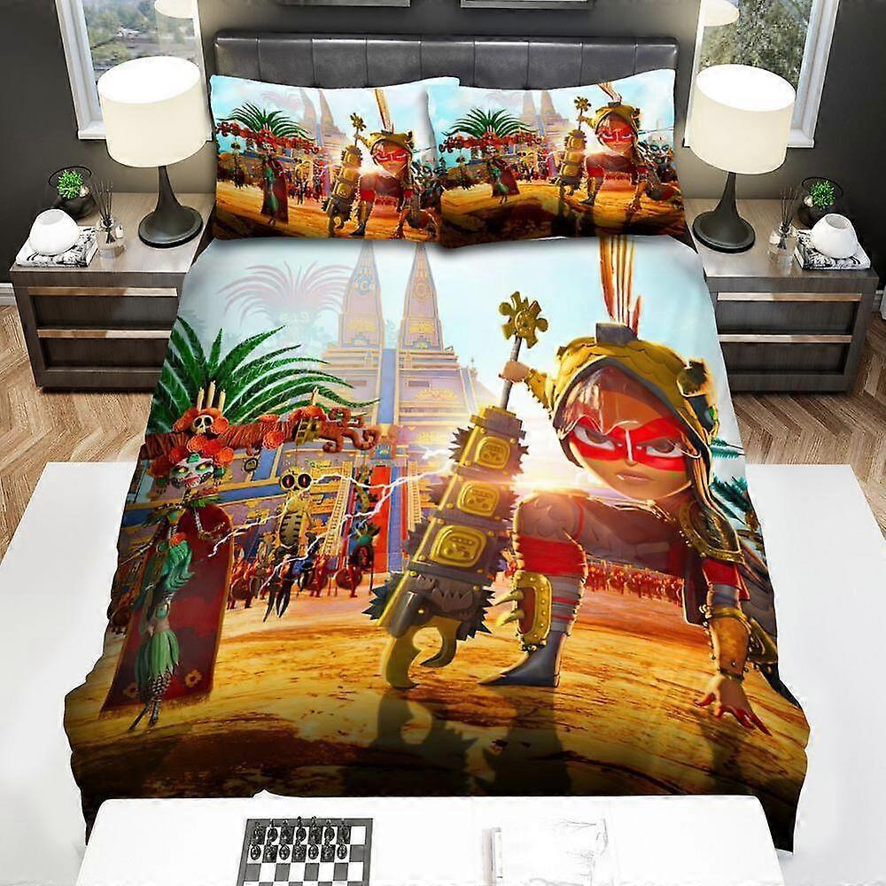 v2235 Lençóis Maya And The Three Barracks Quilt Conjunto de capa de edredom fronha dupla maciaConjunto de cama de 3 peças (1 capa de edredom + 2 fronhas) Cama Shee