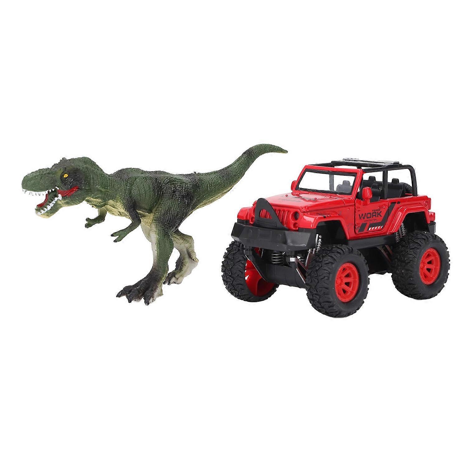 Dinosaur Toy Truck Combo Set with Sound Light Off Road Vehicle Model Alloy Openable Door Pull Back D