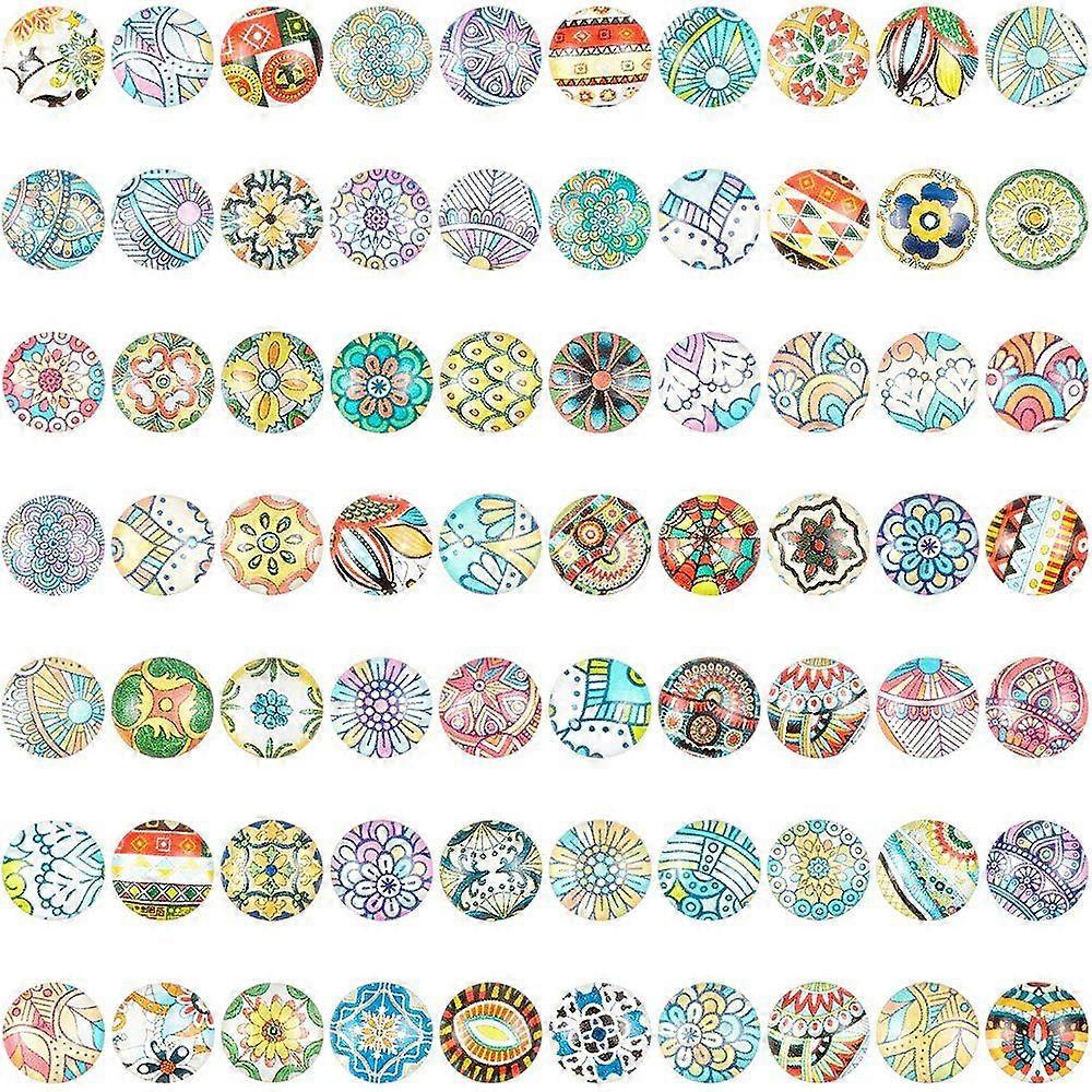 1Box 140 Pcs 12mm Printed Glass Cabochons Flatback Dome Cabochons Mosaic Tile for Photo Pendant Making Jewelry Illustration Flower
