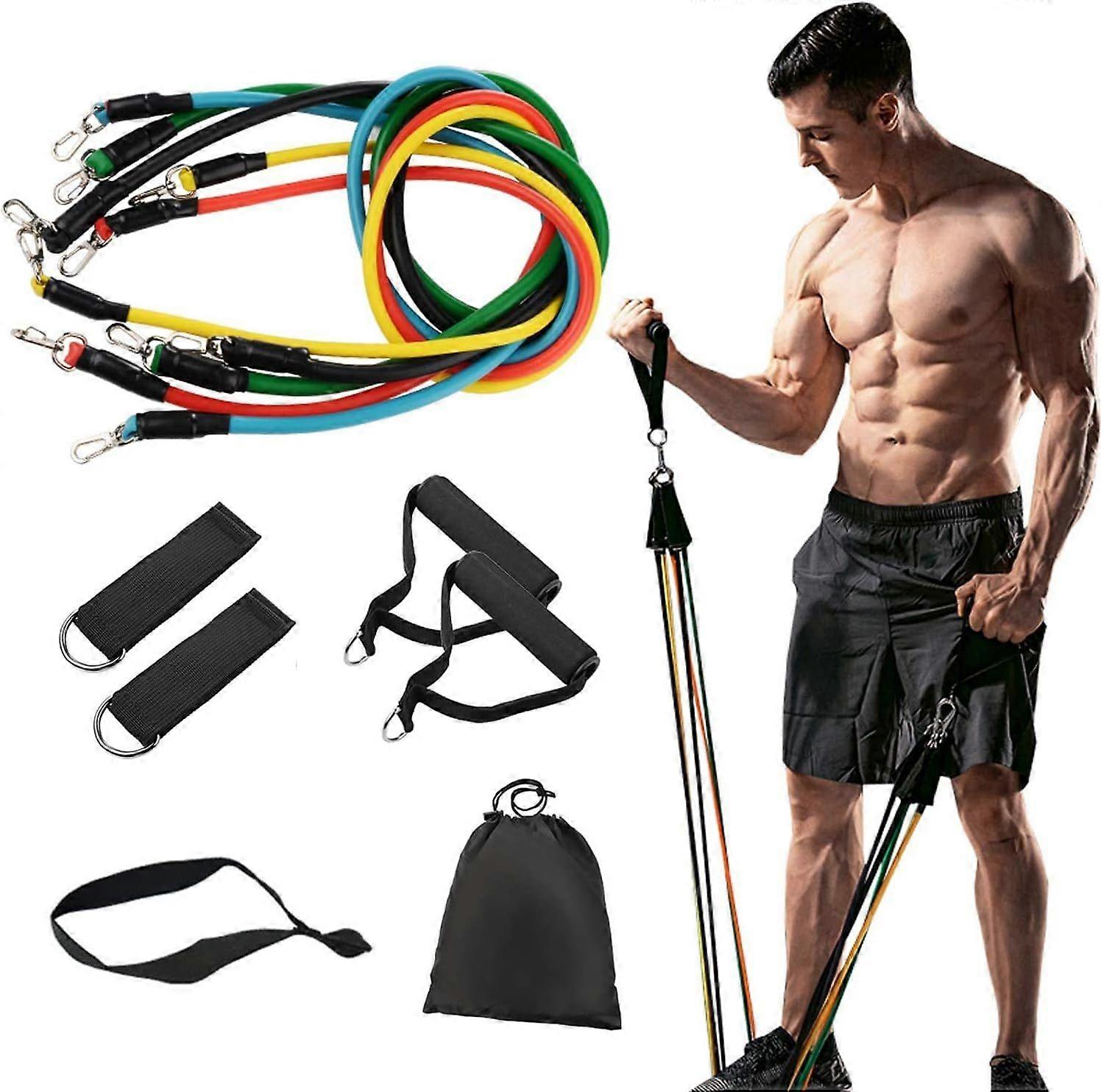 11 Pack Set,Including 5 Stackable Eercise with Dr Anchr,2 Fam Handle,2 Metal Ft Ring & Carrying Case - Hme Wrkuts,Physical Multicolor-11 pack