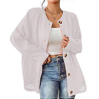 Women Open Front Sweater Button Down Casual Comfortable Knitwear Coat for Daily Dating Work School White M
