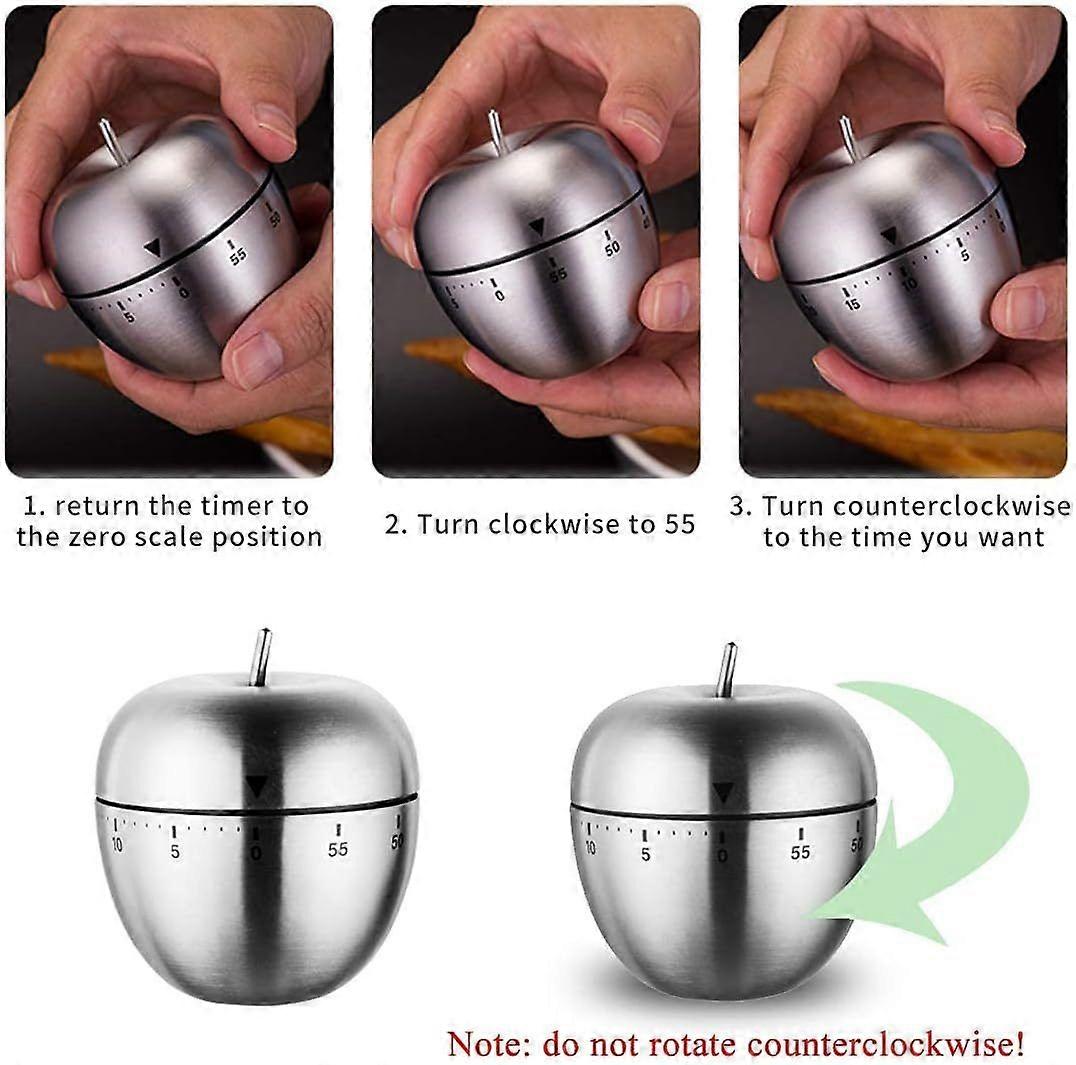 Apple Kitchen Timer Stainless Steel Mechanical Alarm Timer