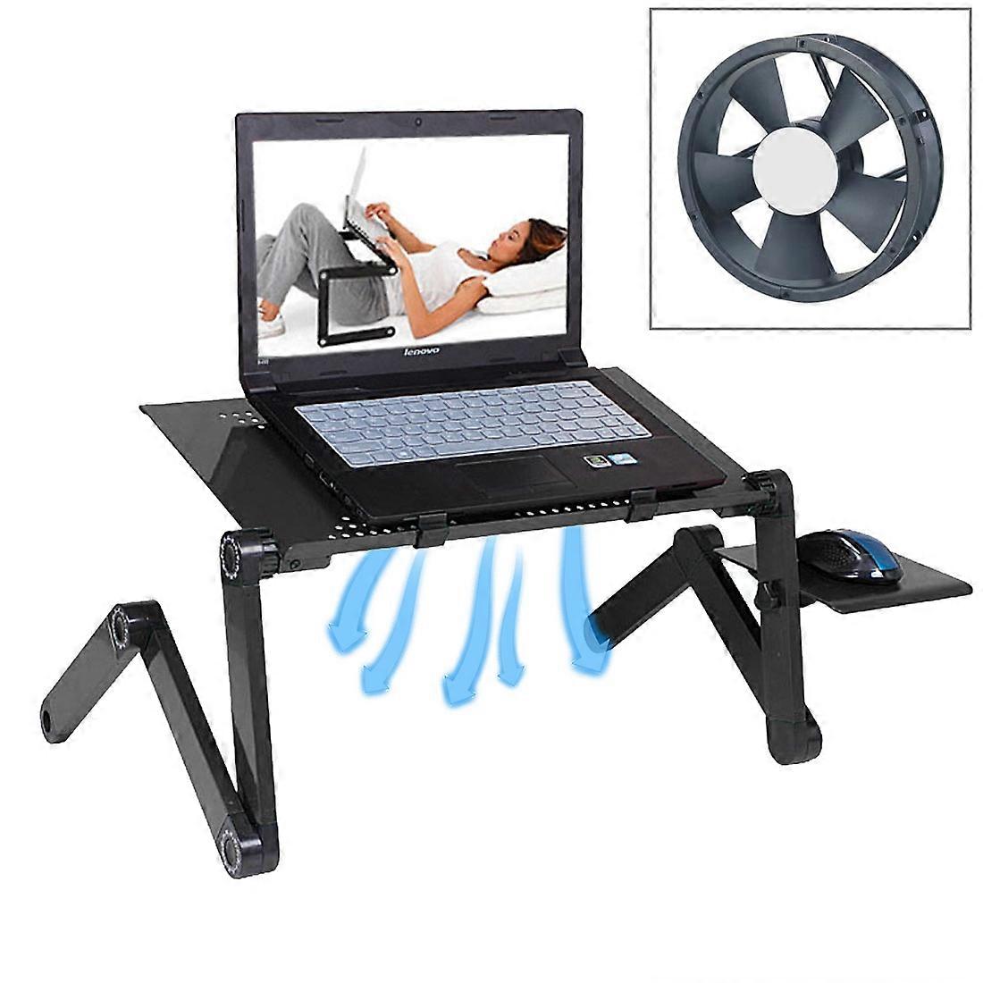 Portable 360 Degree Adjustable Foldable Aluminium Alloy Desk Stand with Cool Fans & Mouse Pad for Laptop / Notebook