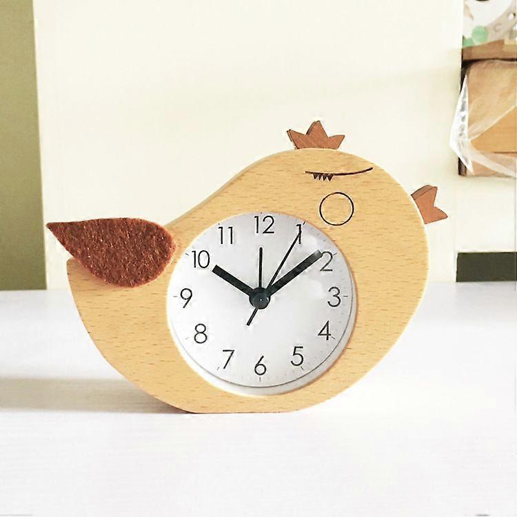 Wood Alarm Clock Animal Pattern Table Clock Non-Ticking Mute Beech Desktop Clock for Kids Children