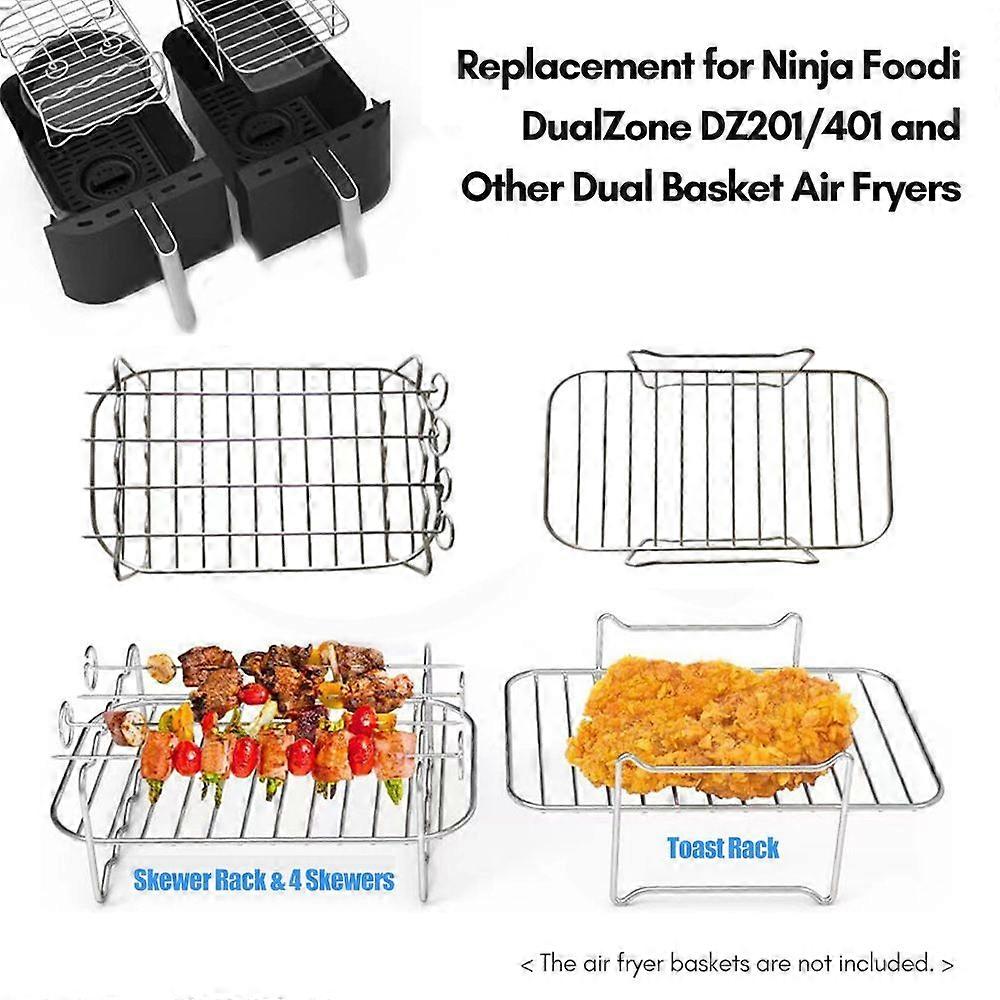 6 PCS Non-Stick 8 Inch Air Fryer Accessories Set Cake Baking Barrel Pizza Cupcake Pans Skewer Toast Racks Food Tongs Replacement for Ninja Foodi DualZ
