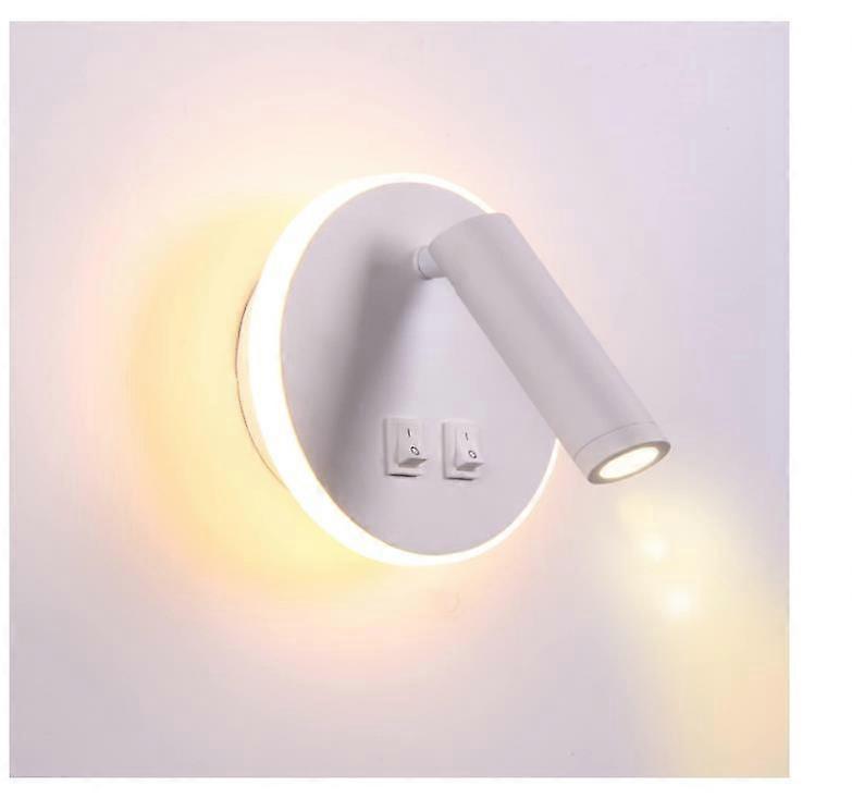 LEDベッドサイドライト屋内ホテルウォールランプベッドウォールライト廊下ウォールランプスイッチ付き-ニュートラルライト、白(ラウンド)