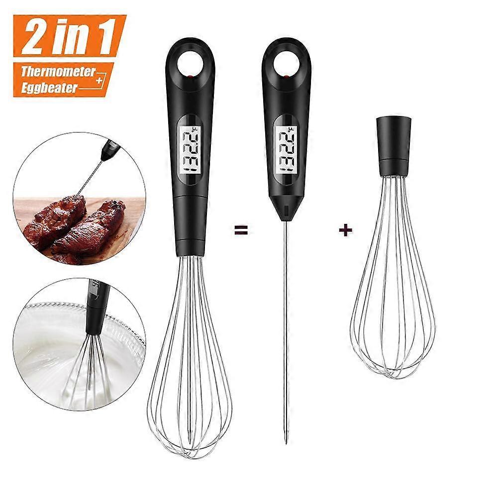2 in 1 Convenient Food Thermometer Digital Meat Thermometer Egg Beater Stainless Steel Whisk for Home Cooking