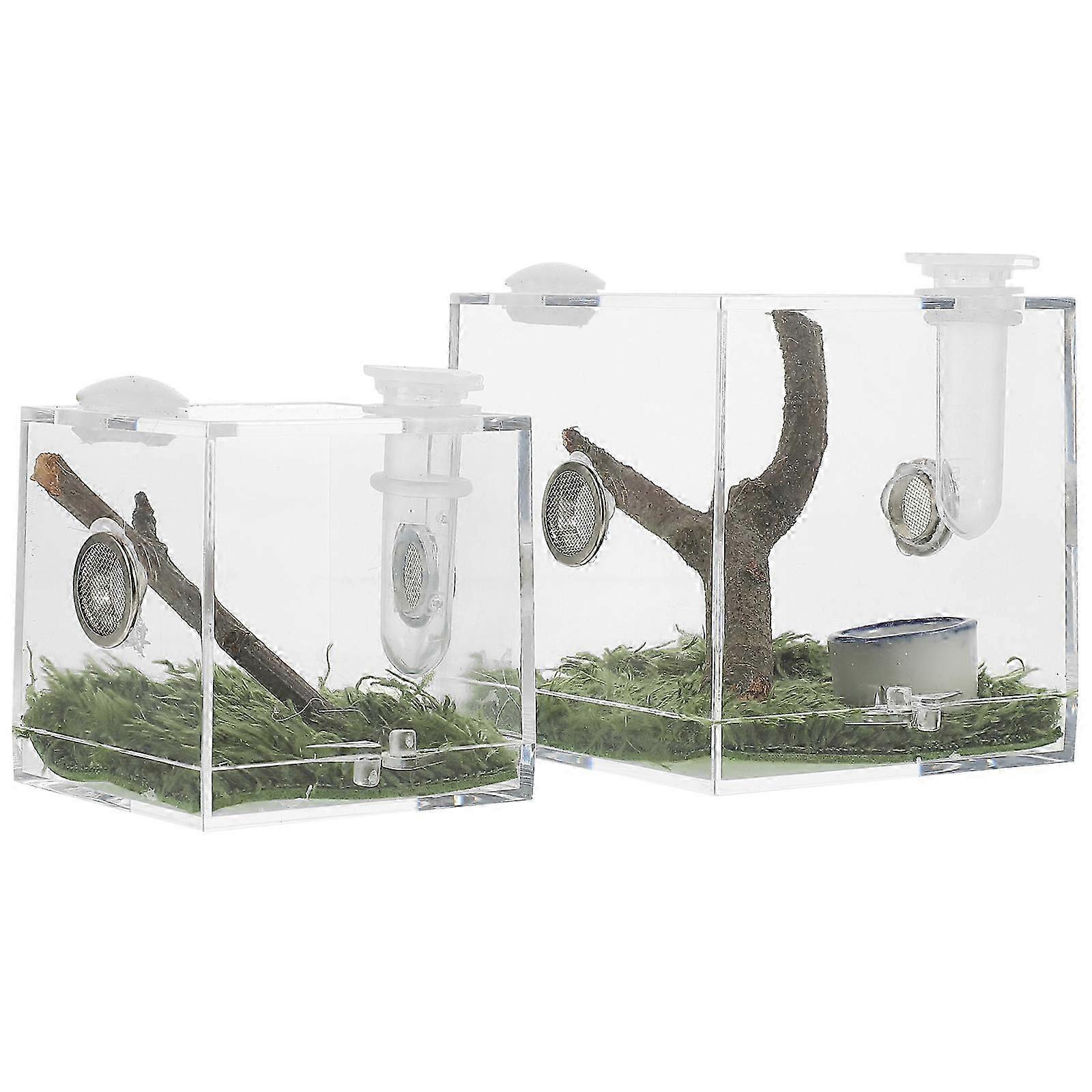 2pcs Clear Spider Enclosure Box Jumping Spider Habitat Box Acrylic Insect Boxes