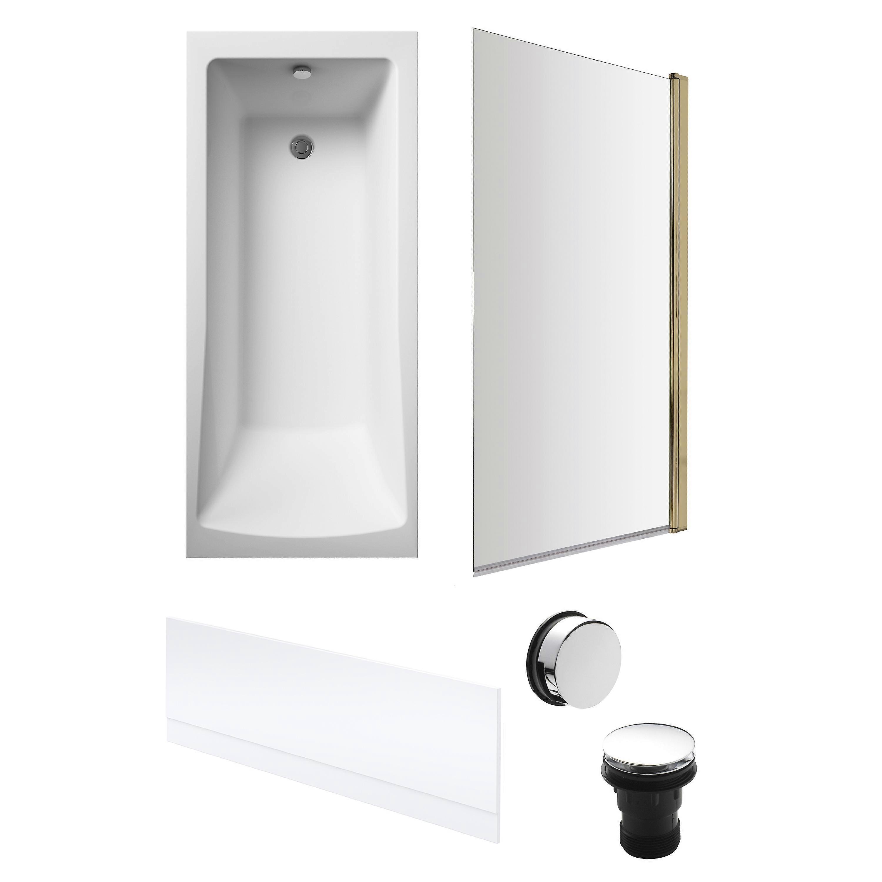 Square Single Ended 1700x700 with Front Bath Panel & Brushed Brass Screen & Chrome Waste