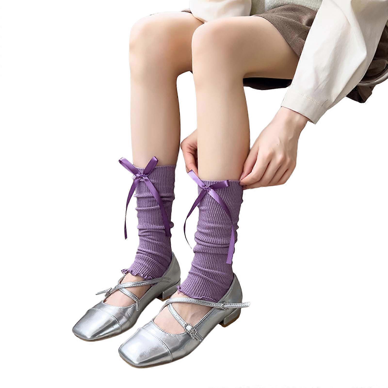 Femmes Jambières Mode Côtelé Jambières Jambières Chaussettes Longue Jambe Mode Crochet Chaussettes Botte Poignets Costumes Violet Taille Unique