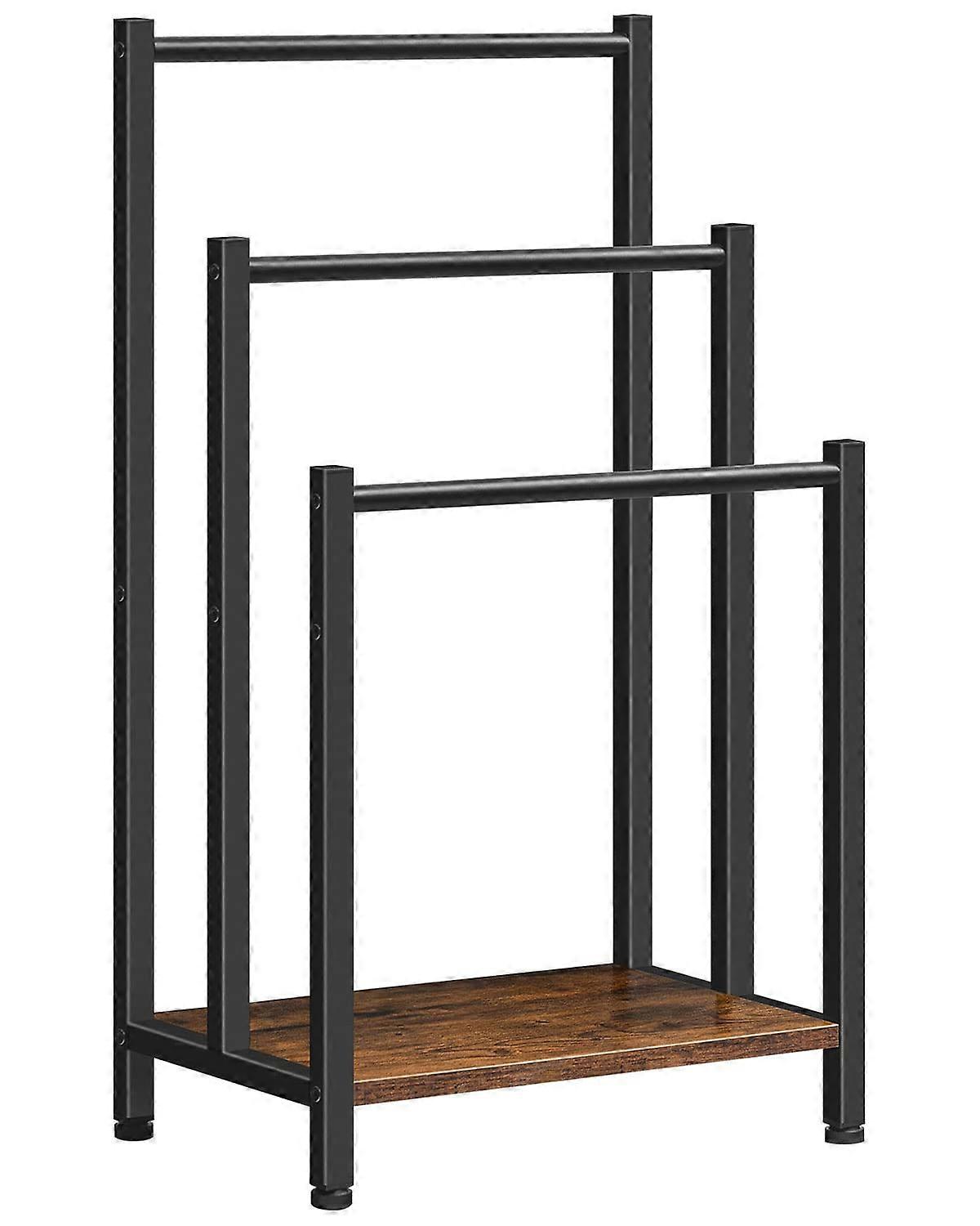 Industrial metal rustic brown and black towel rack for drying and display in the bathroom