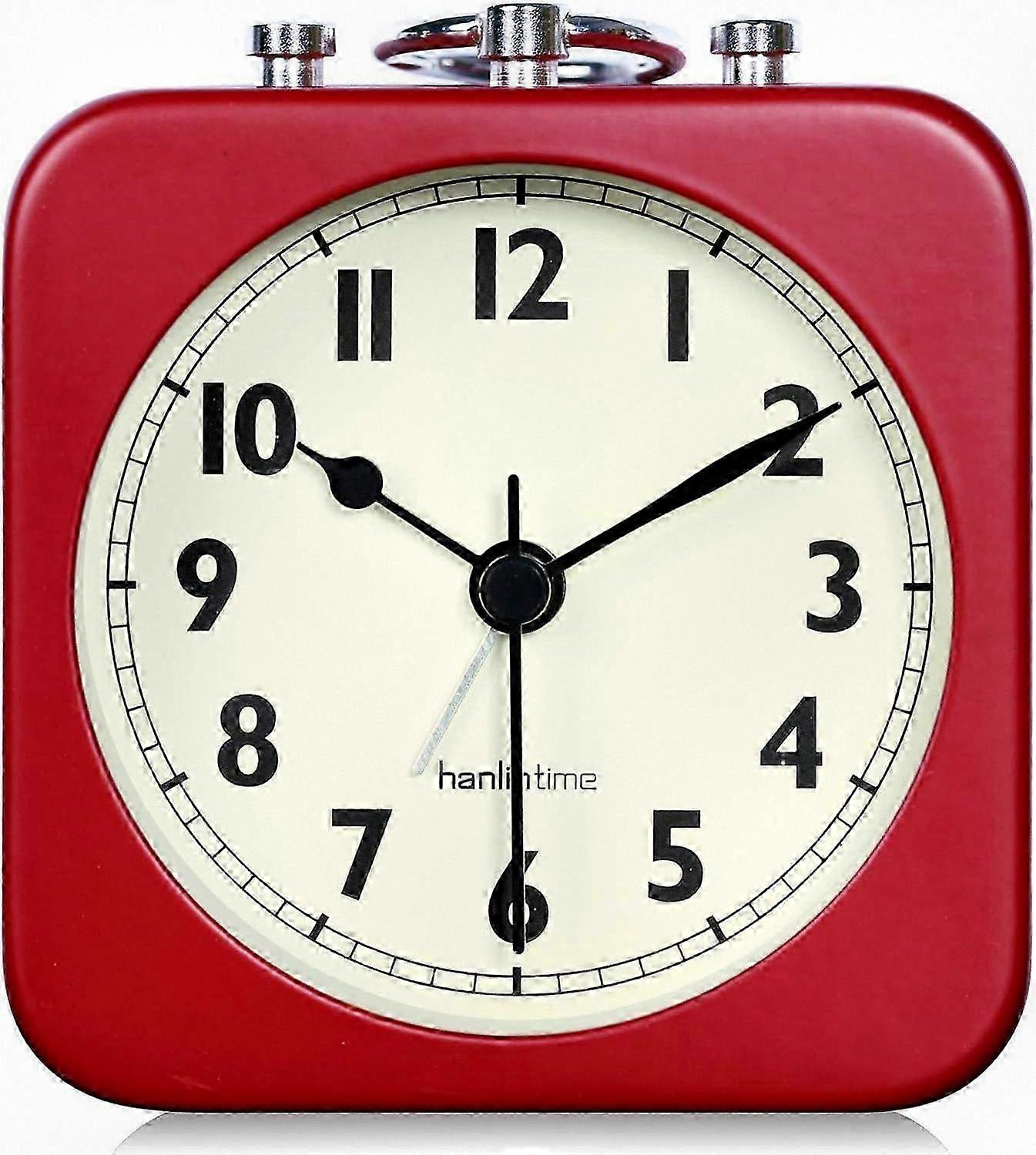 8.5cm Silent Travel Alarm Clock Analog Square Red Metal Small Clock