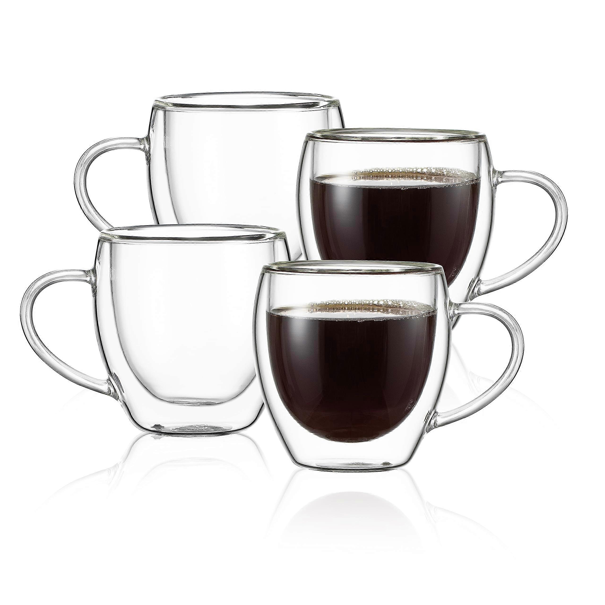 5oz Espresso Mugs Set of 4, Double Wall Insulated Coffee Mugs with Handle, Clear Glass Espresso Shot Cups