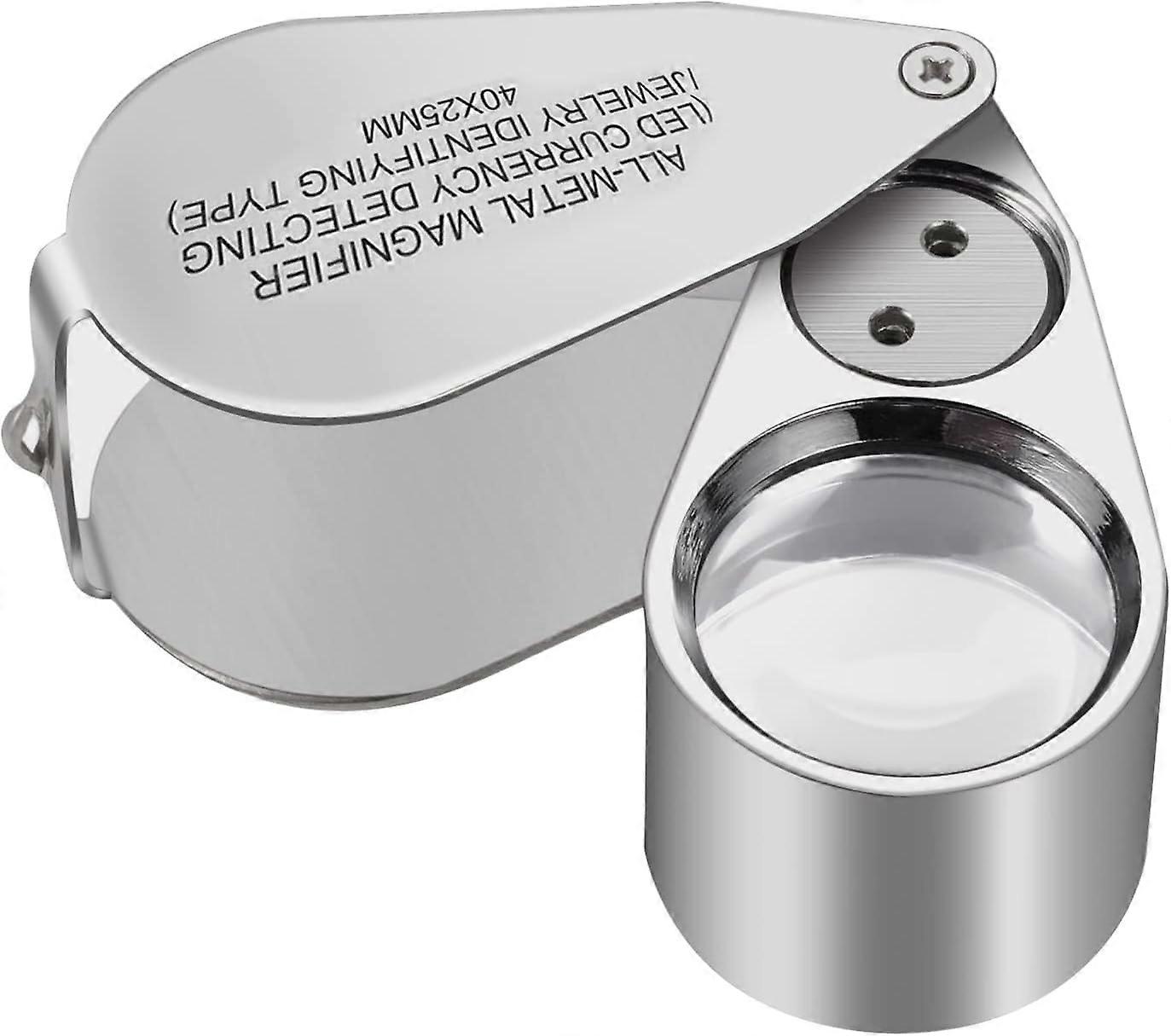 40X Full Metal Illuminated Jewelry Loop Magnifier XYK Pocket Folding Magnifying Glass Jewelers Eye Loupe with LED(LED Currency Detecting