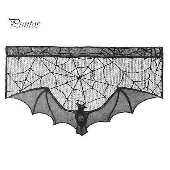 Halloween Curtain Bat Spider Web Decor Black Lace Haunted House Halloween Party Window Valance Fireplace Mantles Scarf Cover Festive Party Decorations
