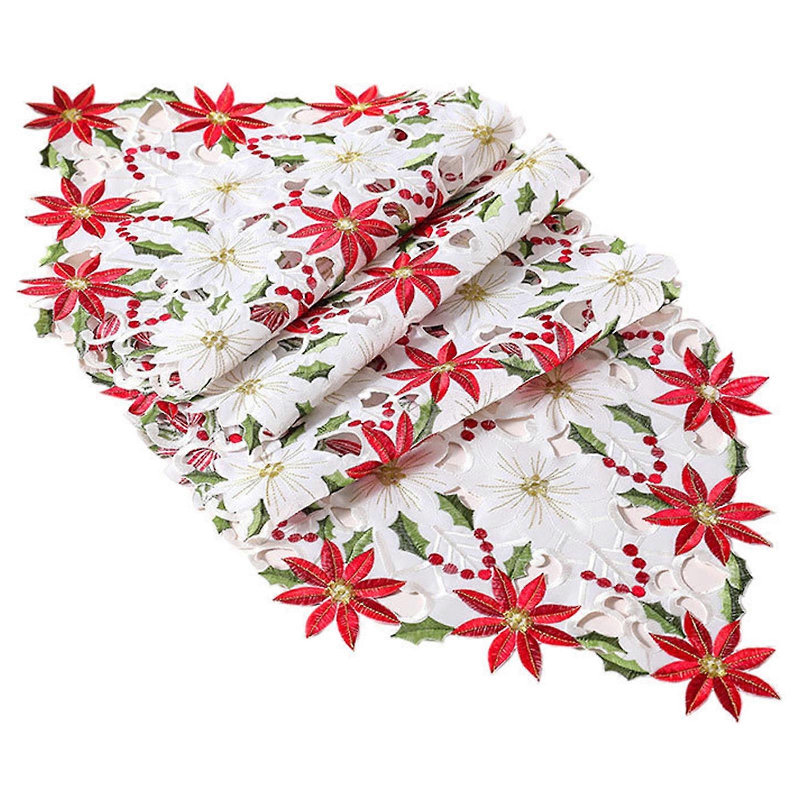 Embroidered Christmas Table Runner Xmas Holiday Kitchen Red Table Linens