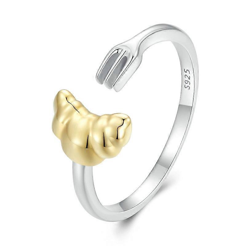 SCR907 Sterling Silver S925 Electroplated Croissant Two-Tone Open Ring
