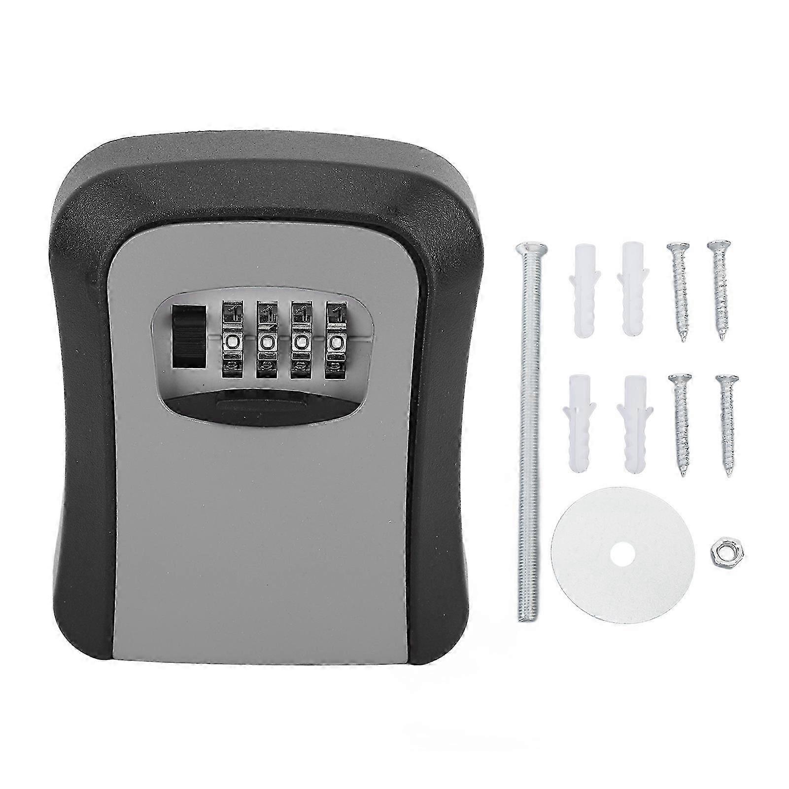 Key Lock Box Alloy Portable Wall Mounted 4 Digit Combination Key Safe Storage Lock Box for Outside Home Garage Grey