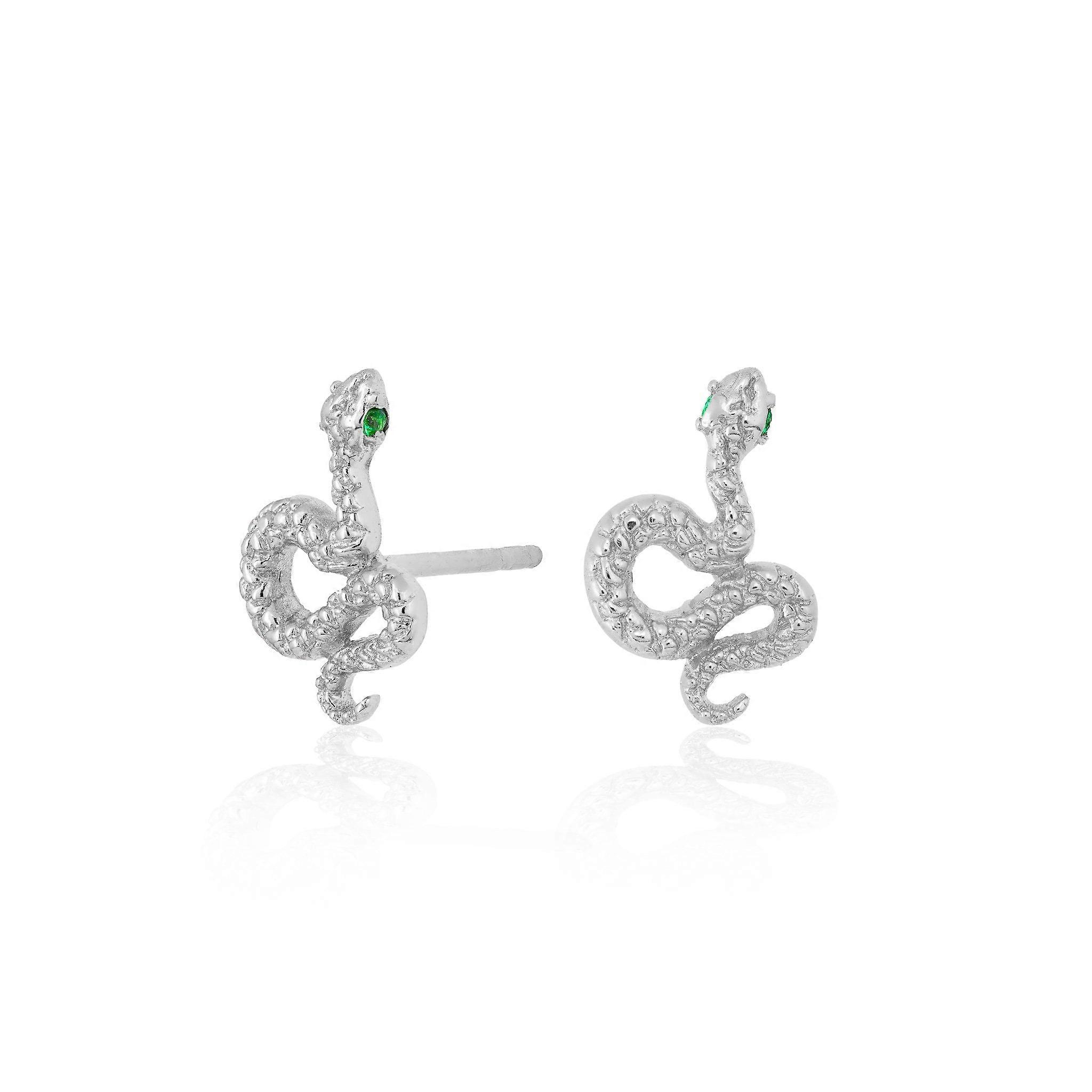 Snake Stud Earrings With Green Eyes