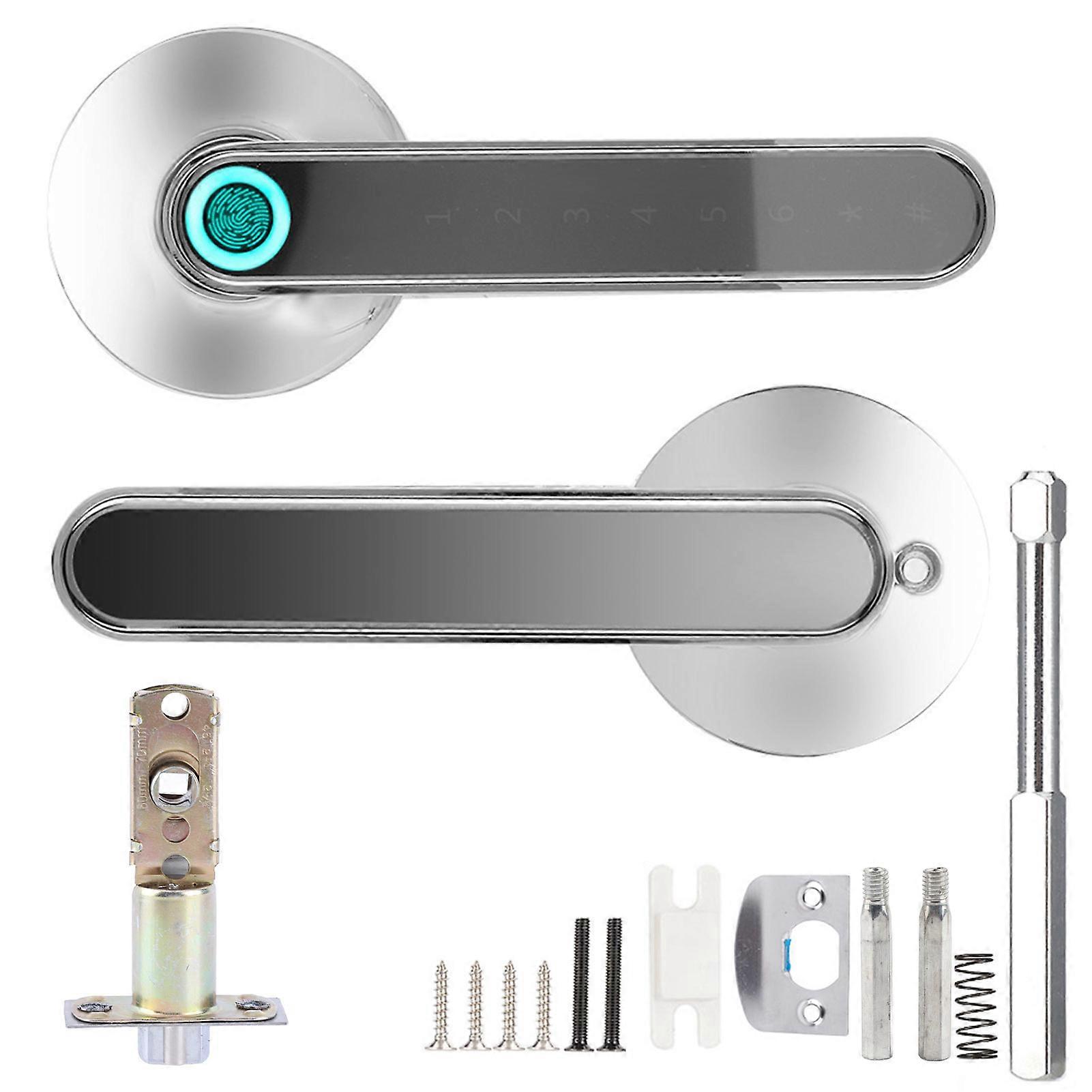 Smart Bluetooth Door Handle Lock Biometric Fingerprint Password Keyless Entry Lever Chrome, App Control Electronic Security for Home Office Bedroom