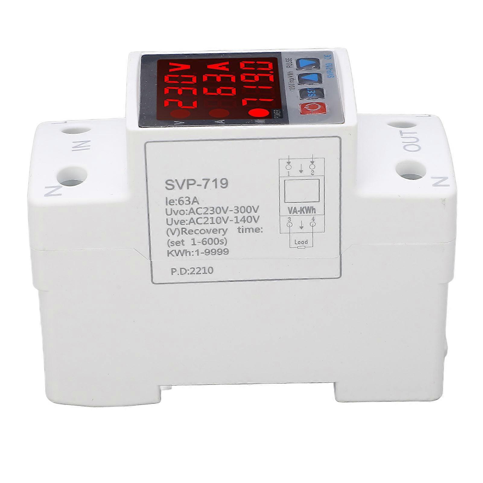 Over Under Voltage Protector Adjustable Self Resetting Intelligent Voltage Protective Device AC220V 63A