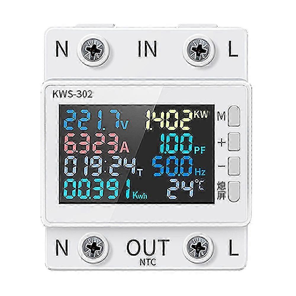 8in1 Power Meter Color Screen 2P Multi-function AC Energy Meter 170-270V/63A Voltage and Current Meter Standard Rail Mounting