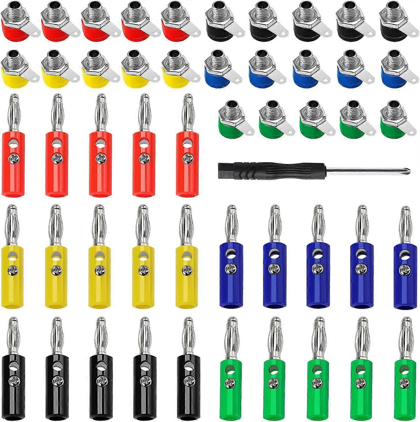 50PCS 5-color 4MM banana plug/socket connectors with screwdriver