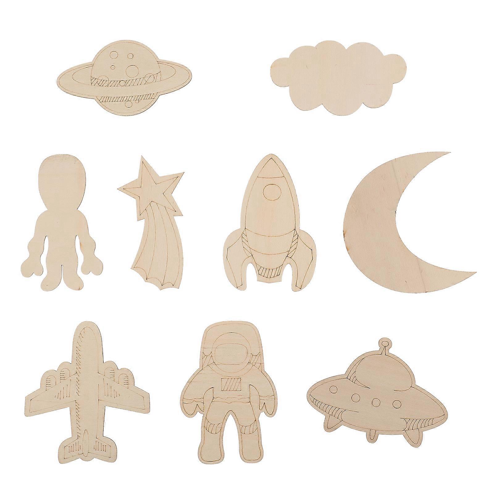 DIY Unfinished Outer Space Themed Wood Crafts for Decor Beige Color 27 Pieces