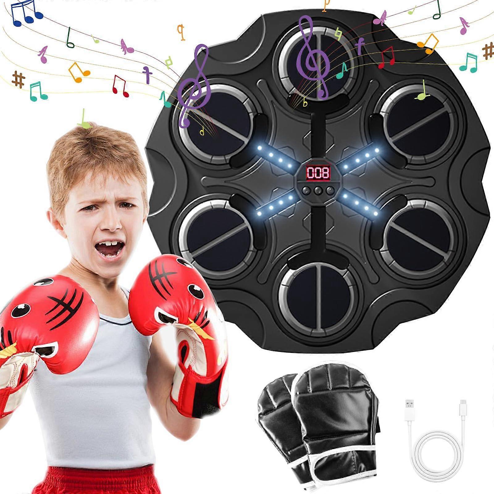Music Boxing Machine with Bluetooth, Smart Wall Mounted Design, Includes Boxing Gloves, Counting Function - Black for Adults and Children