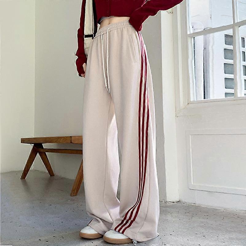 Women's Pant Solid Colour Stripe Patchwork Straight Tie High Waisted Trousers