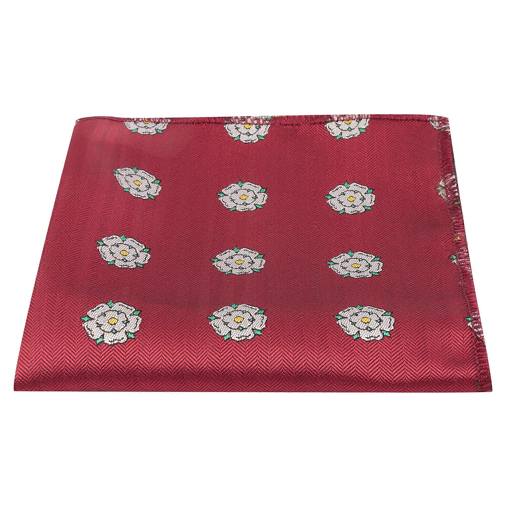 Burgundy Red Yorkshire Rose Herringbone Pocket Square