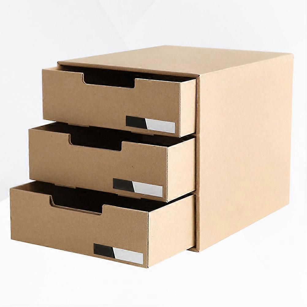 Kraft Paper Storage Box Drawer Type Desktop Organizer for Office Home Lightweight Document Holder Stationery Container with Horizontal Label