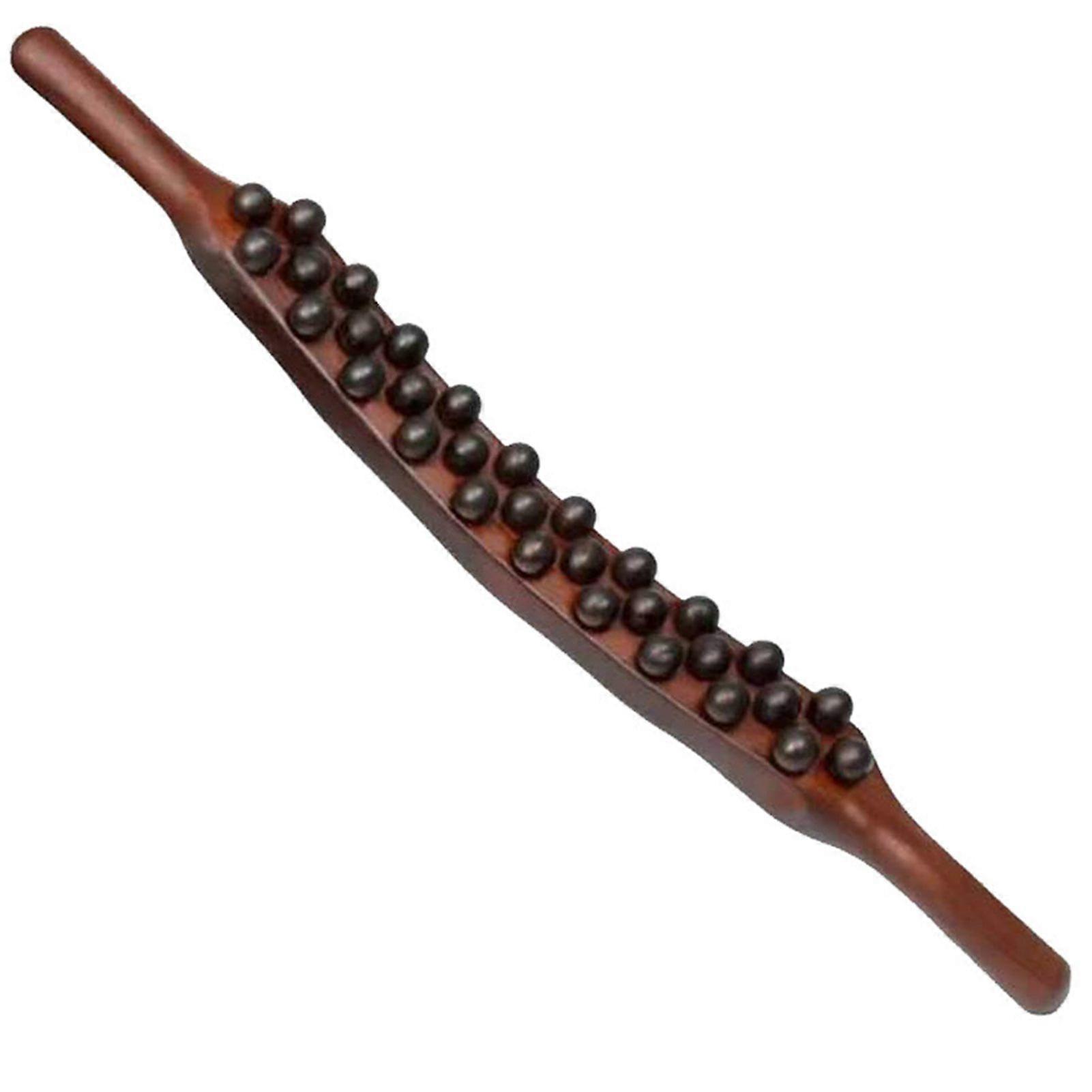 Wooden Lymphatic Massager Gua Sha Wood Stick 31-Beads Point Scraping Anti-Cellulite Massager for Back Leg and Pain Relief
